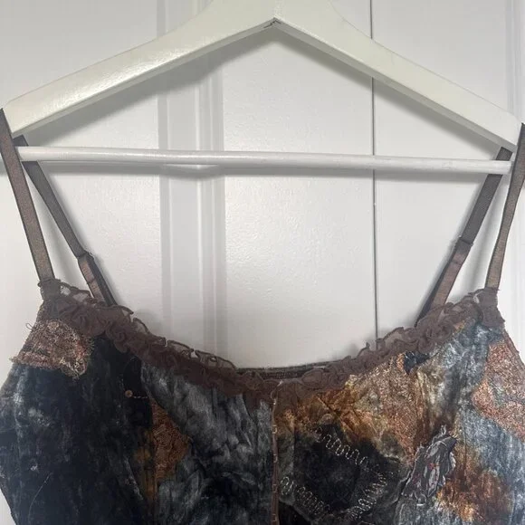 Y2K Velvet Corset Top-Lace Patchwork Bustier-Fairy Grunge/Whimsigoth - Picture 6 of 12